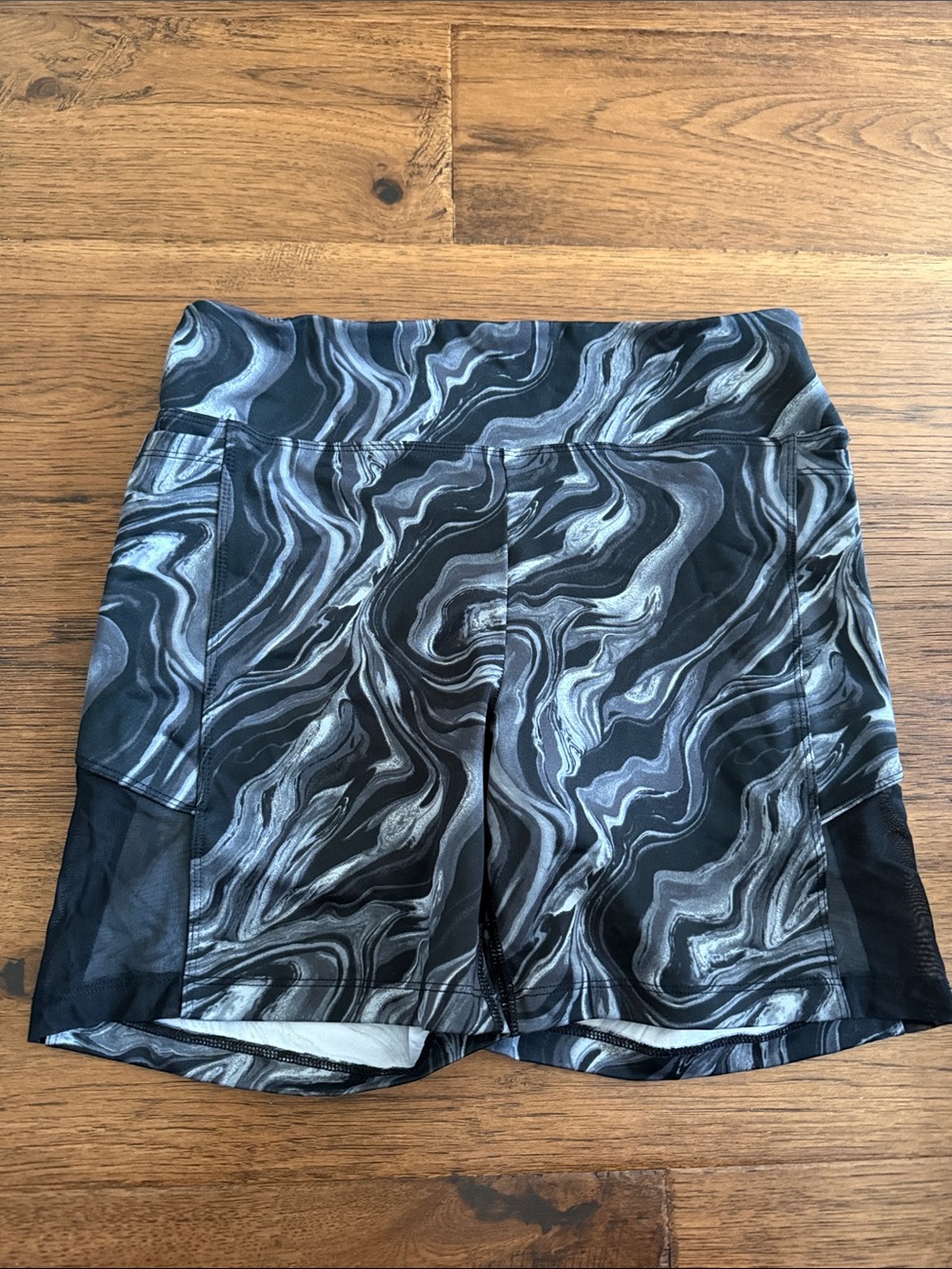 Pink bike shorts- Black & Gray Marble-Print Active Shorts